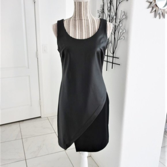 Metaphor Faux Leather Asymmetric Hemline Tank Dress Sleeveless Ponte S Scooped - Picture 1 of 12
